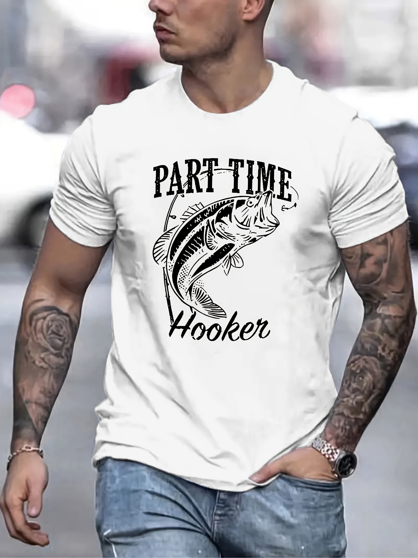 Men's part Time Hooker Fish Graphic Print T shirt Sports - Temu Canada