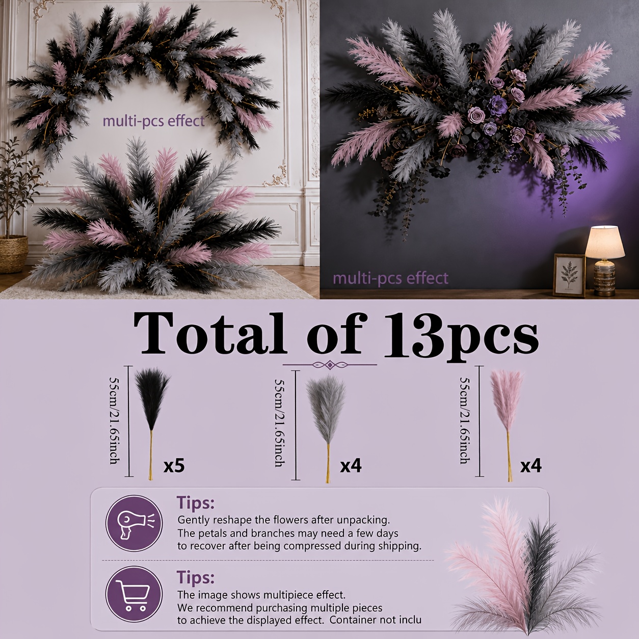 TEMU 13 pezzi di di artificiale, finte e soffici rosa per decorazioni di Halloween, matrimoni, feste e casa
