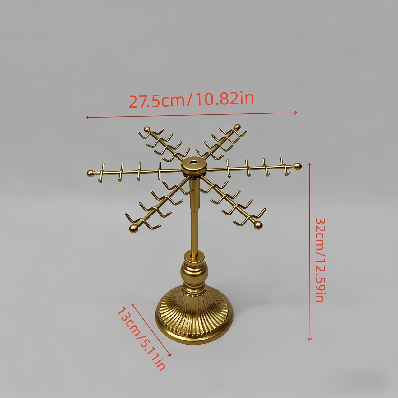 48-Hook Golden Jewelry Display Stand with Rotating Hooks