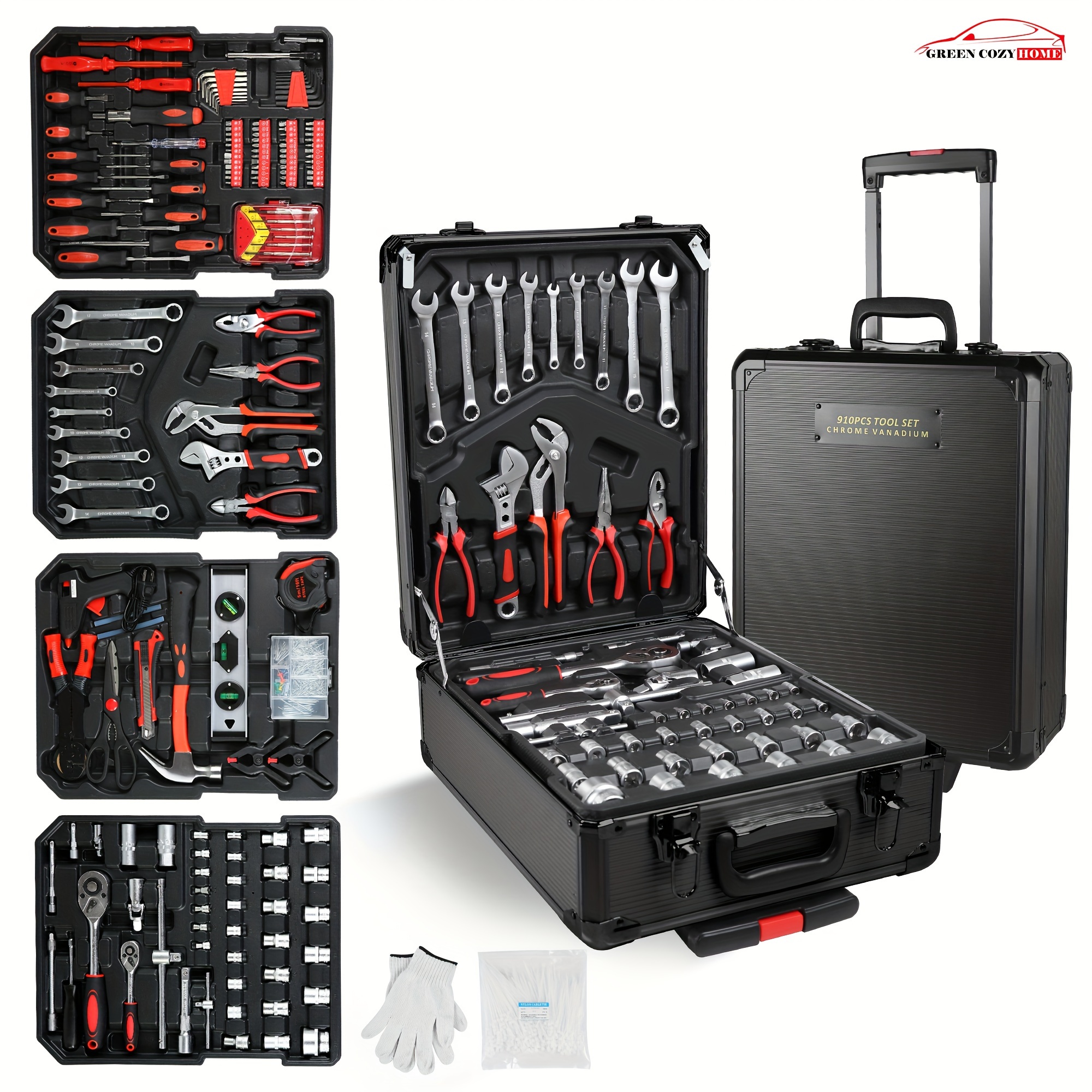 

910pcs Tool Set Aluminum - , Portable & Lockable For Diy And