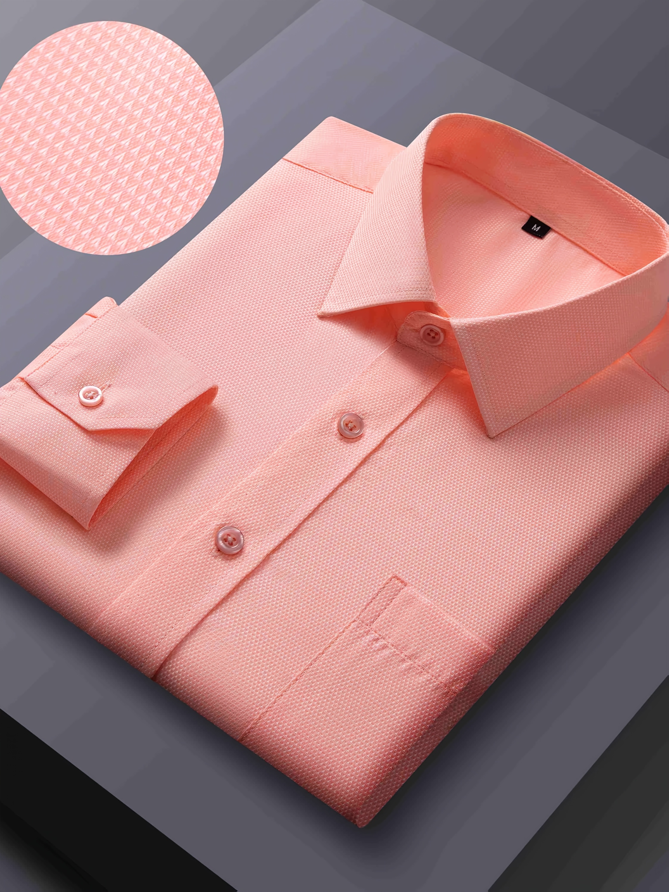 item picture durable 1pc mens regular solid color business long sleeve shirt 100 polyester chest pocket non sheer fabric small checkered pattern   office and formal occasions