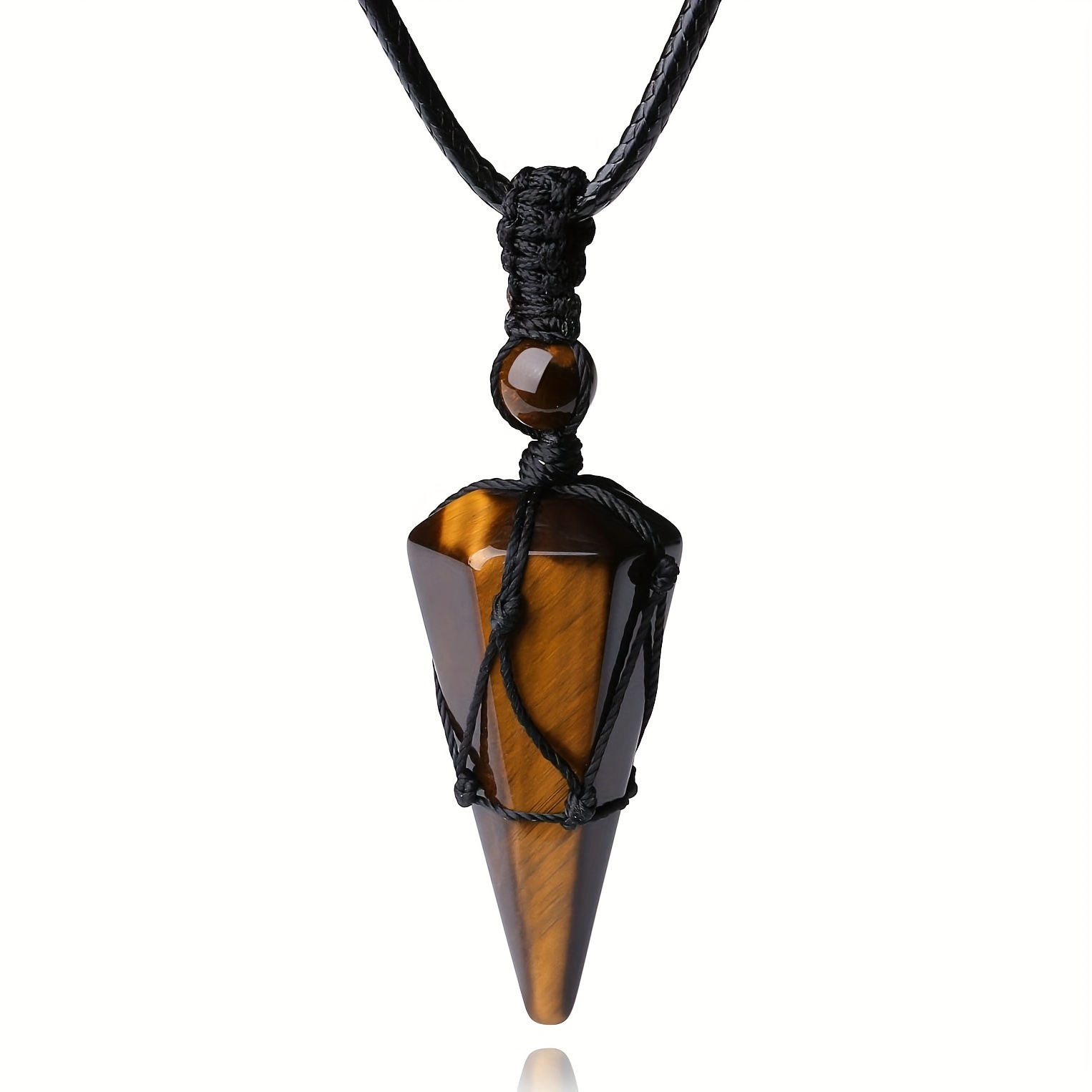 

1pc Natural Gemstone Hexagonal Cone Pendant Necklace, Adjustable Sweater Chain Necklace