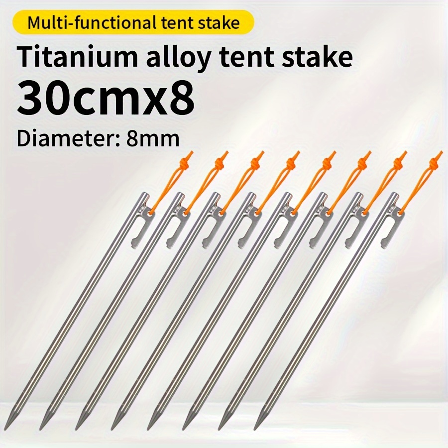 TEMU 20cm/24cm/30cm Titanium Alloy High Strength Canopy Tent Pegs Stakes Nails For Outdoor Camping Hard Gravel Ground 4pcs 8pcs