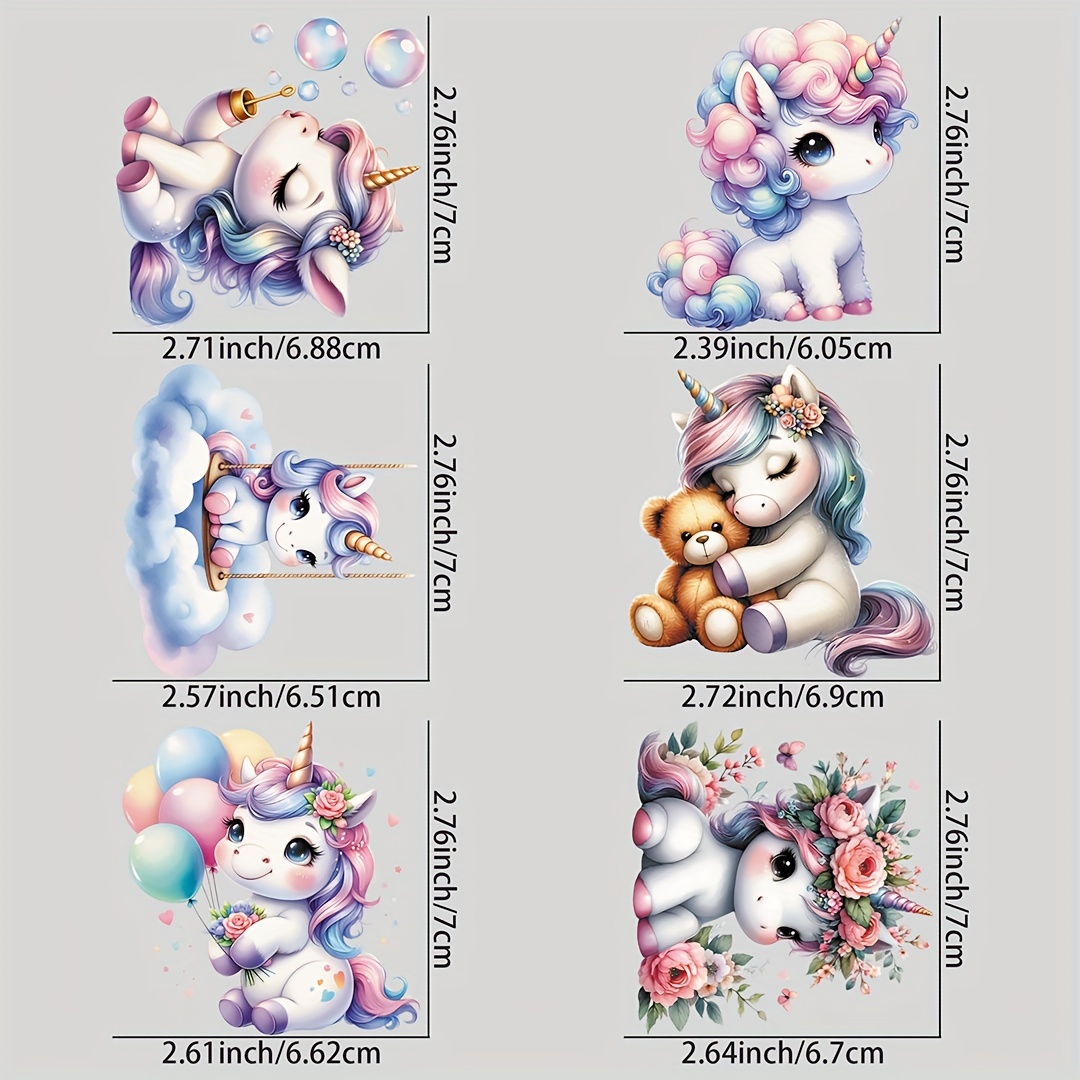 

3/6pcs Watercolor Unicorn Heat Transfer Sticker, Diy Iron-on Decals For Clothes, T-shirt Making, Pillow Decorating, Washable Heat Transfer Stickers