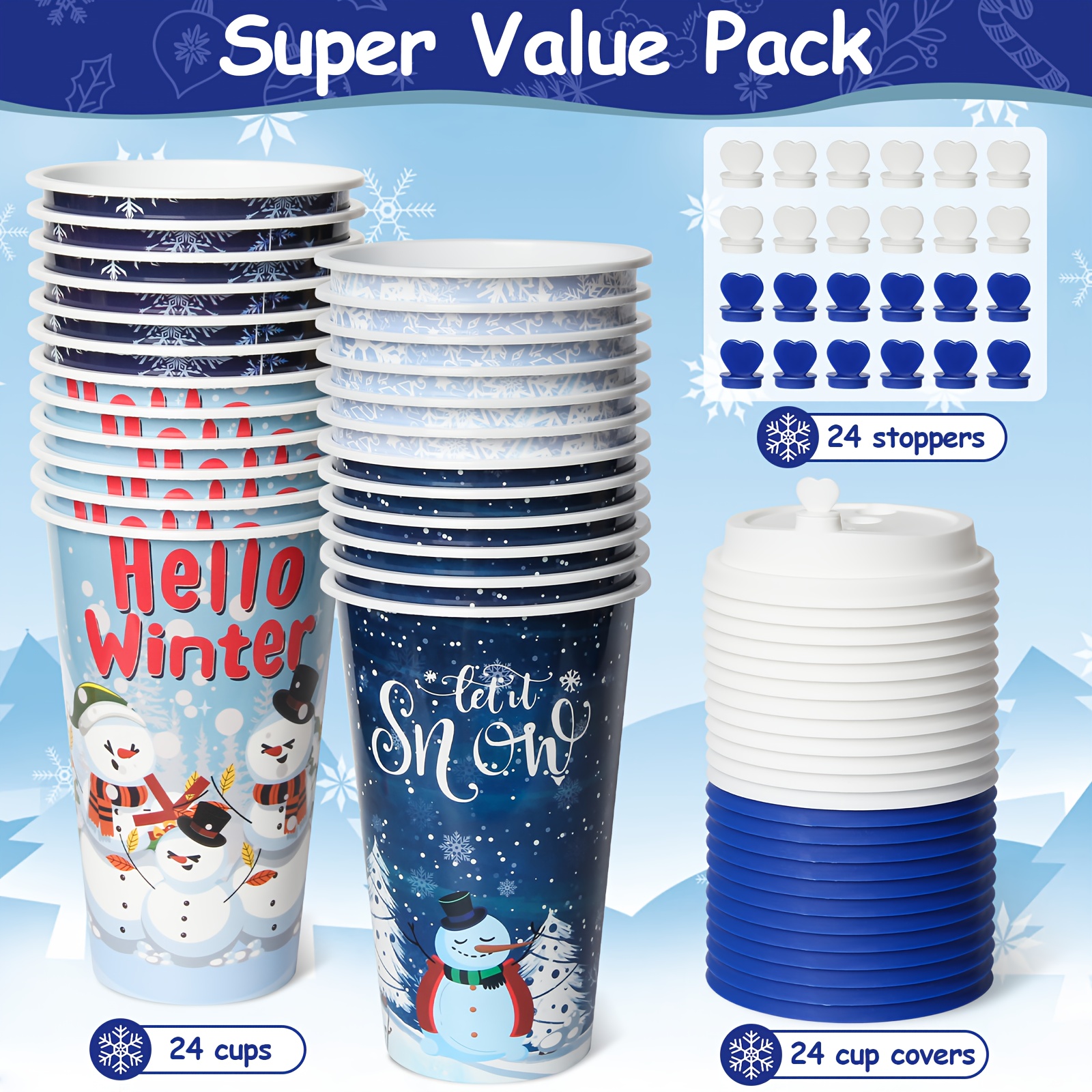 Image of 24pcs Party Cups - Christmas Theme Design. Warm Snow Winter Snowman Party Ideal Set. Fashionable Party Cups. Perfect For Decorating Christmas-style Parties And Birthday Celebrations