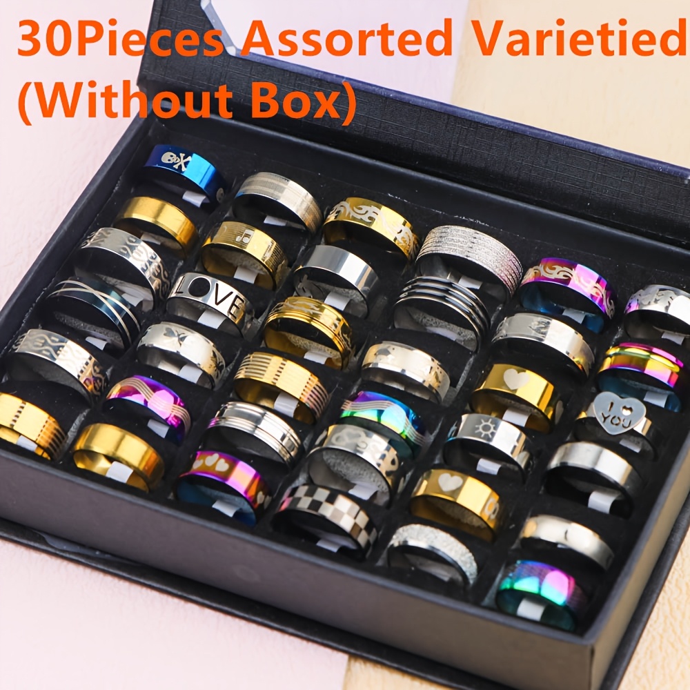 Image of 30pcs/lot Easy Style Oil Colored Stainless Steel Ring Women Men Daily Party Gift Jewelry Without Box