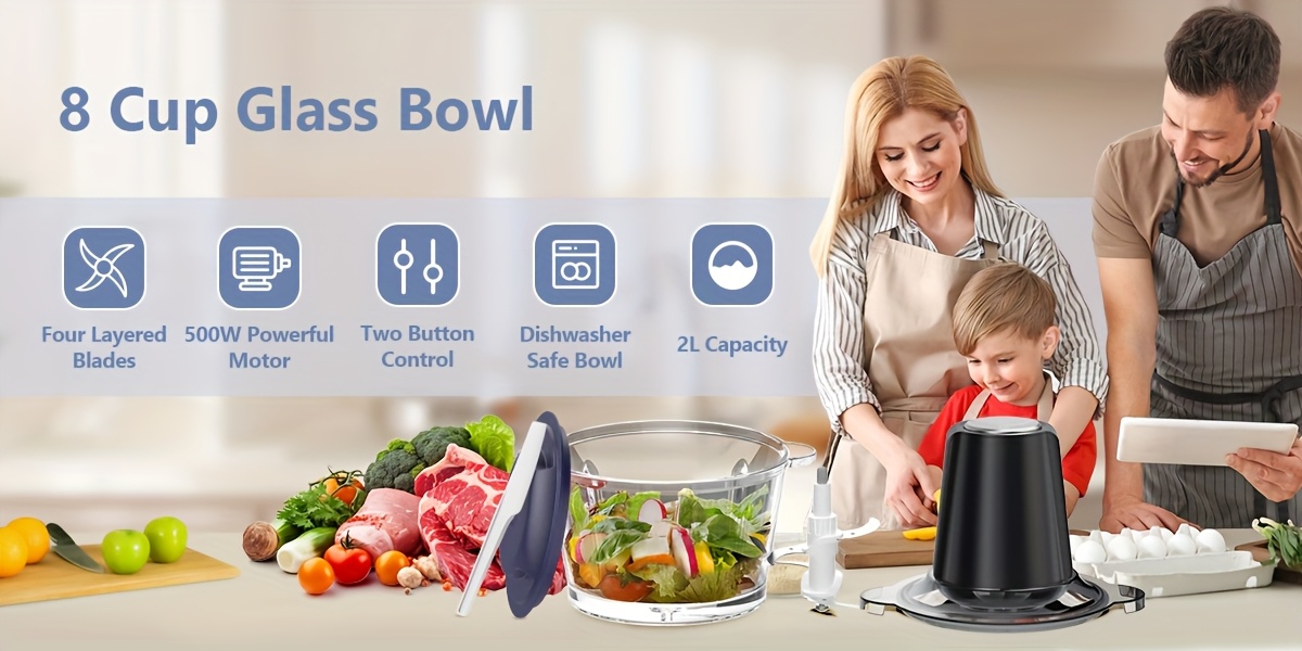 meat grinder 500w electric chopper vegetable chopper garlic grinder food processor chopper with 8 cup glass bowl 2 speed double layer blade suitable for kitchen home use baby food meat onion vegetables Product details 0