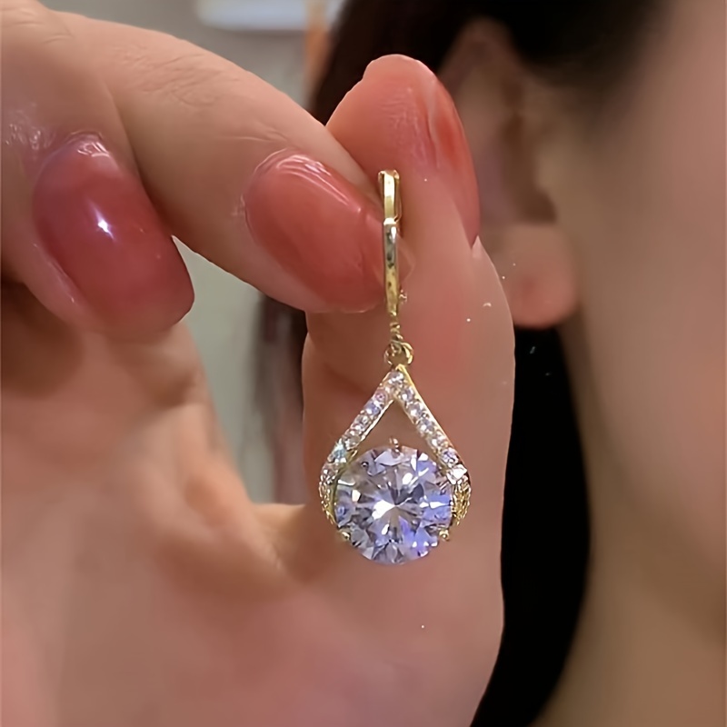 trendy minimalist style hoop earrings luxury glitter zirconia decor   shaped shiny hoop earrings ear   details 0