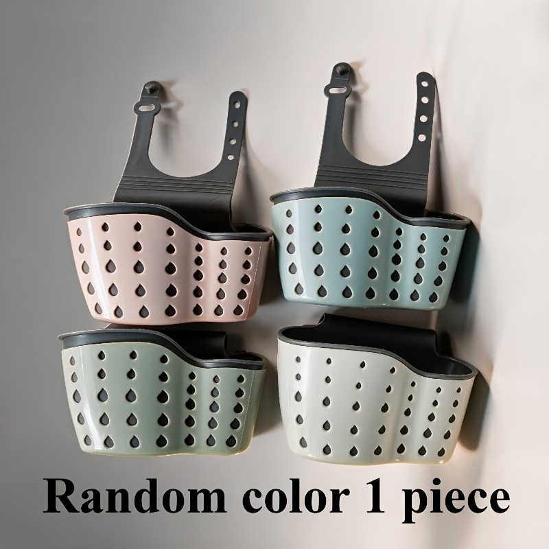 TEMU 1pc Random Color Adjustable Hanging Sink Organizer Basket - Space-saving Sponge, Brush And Cleaning Tool Drain Rack, Multi-compartment Durable