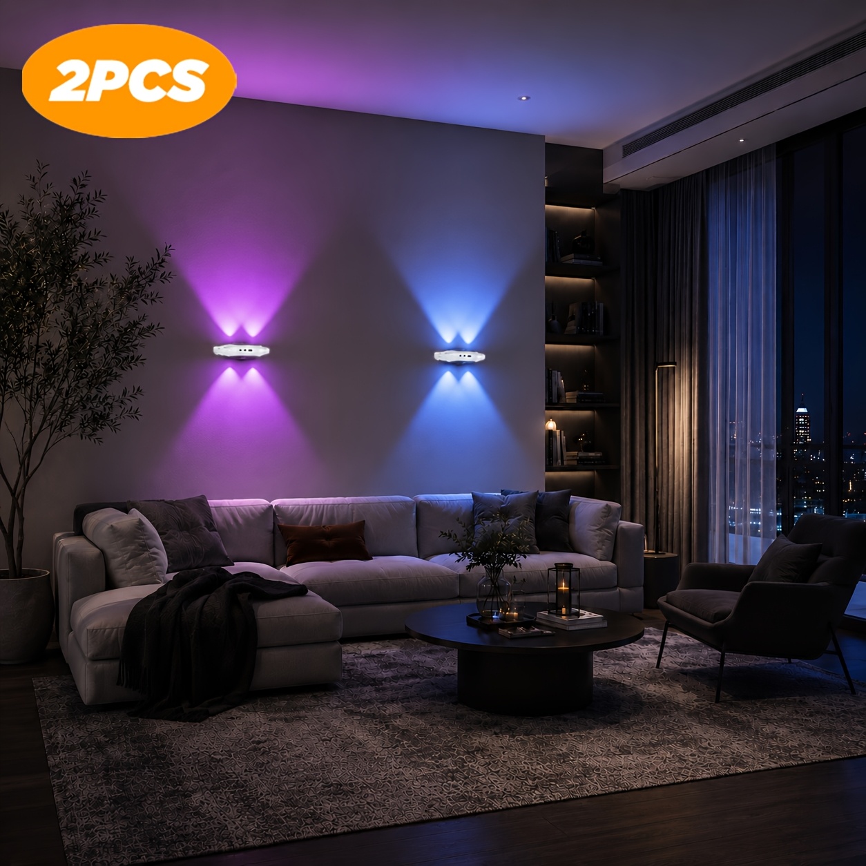 TEMU Lampe de chevet magnétique à détecteur de mouvement, 2 pièces, lumière LED, changement de 3 couleurs par détecteur de mouvement, applique murale