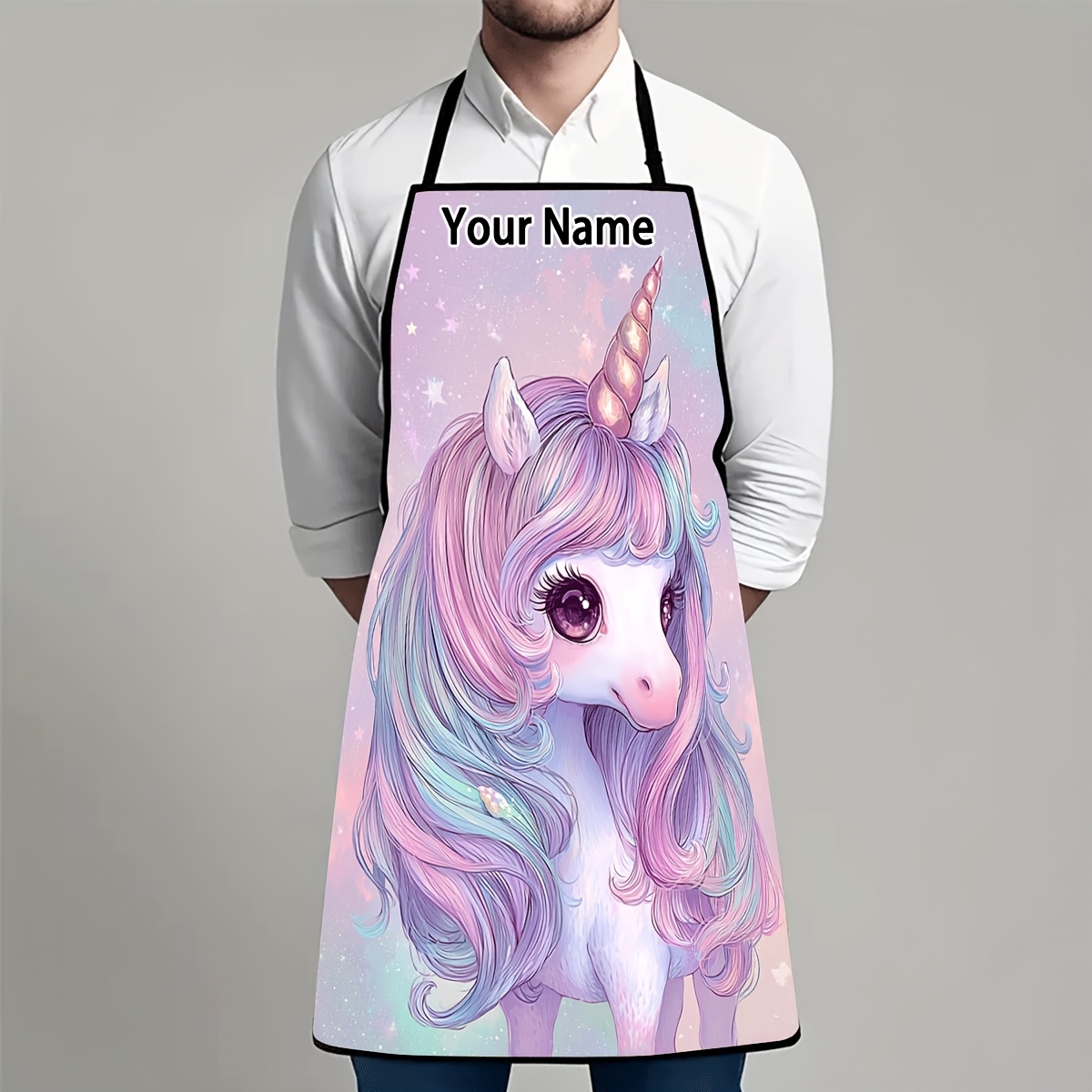 TEMU 1pc Personalized Unicorn Apron With Custom Name/text - & S Magical Kitchen Costume, Unicorn-themed Party Outfit, Durable Apron,, Cooking & Role