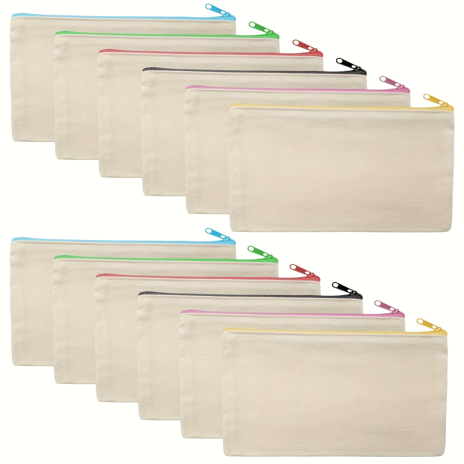 E-shop 12 Stück Leere Canvas- mit Reißverschluss, Mehrfarbige Kosmetiktaschen aus Canvas, Leere Federmäppchen für Schule, Reisen, Aufbewahrung