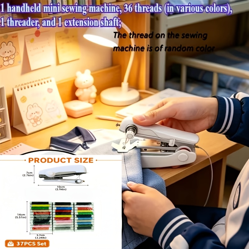 TEMU Set de 37 pièces d'outils de couture portables : 1 mini machine à coudre à main, 36 fils de couleurs assorties (couleurs aléatoires) et un