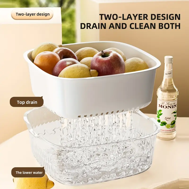 1pc multifunctional double layer drain basket vegetable basket kitchen use washing basin rice storage plastic draining basket suitable for room drainage basket Product details 1
