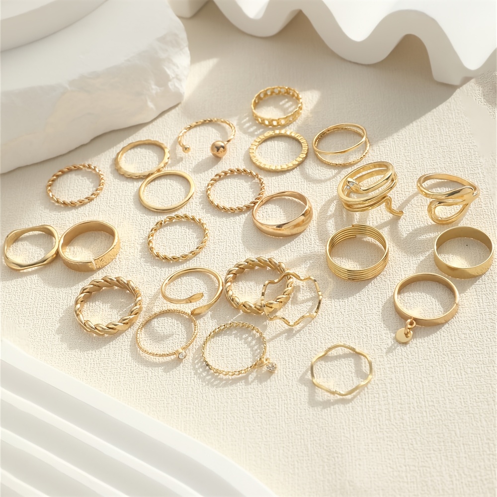 24pcs Alloy Iron Ring Pendant Rhinestone Ring Set