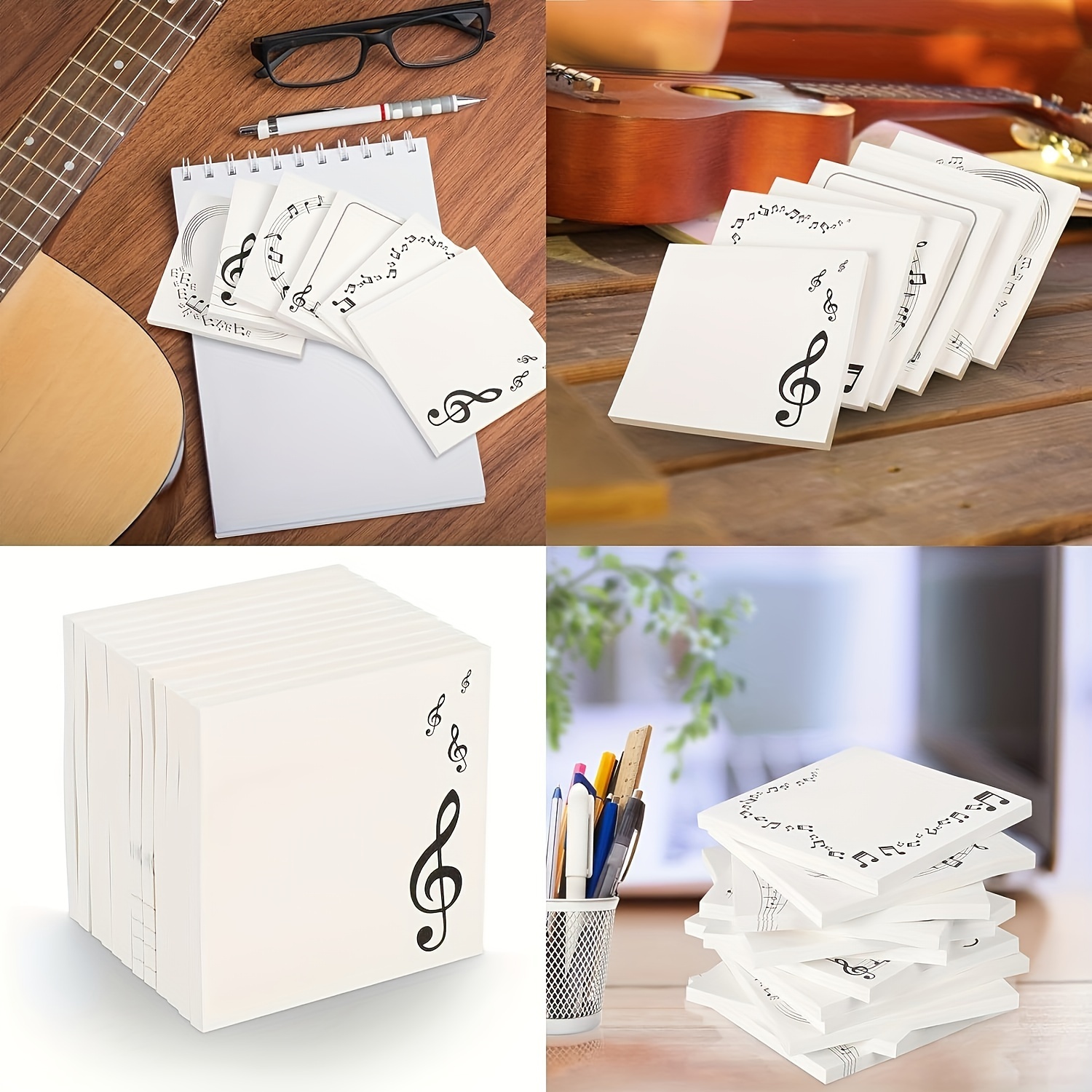 

6-pack Square Music-themed Sticky Notes - Adhesive Memo Pads With Clef & Piano Keyboard Designs For Messages, Office, School