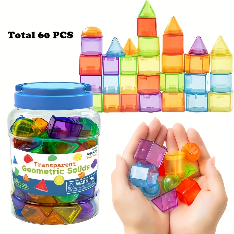 Image of Roylanz 60pcs 3d Block Toys Featuring Geometric Shapes, In 6 Colors. Ideal For Light Table Activities, Math Manipulatives Are Perfect For Educational Purposes, Home , And For Christmas
