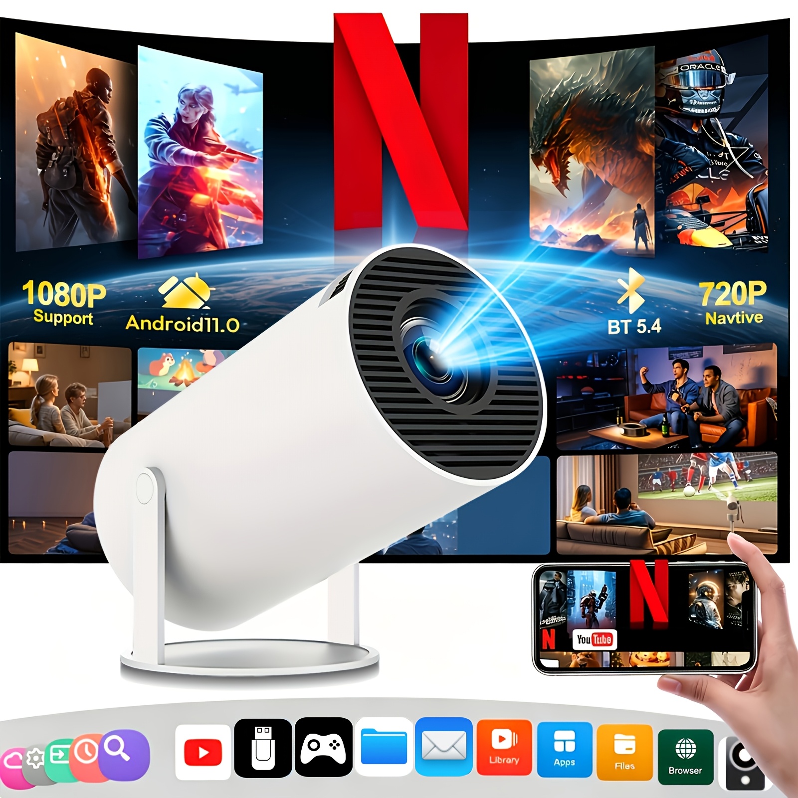 item picture hy300pro smart portable projector local 720p hd   11 system wifi6 and wireless 5 3 180 rotating stand home theater projector