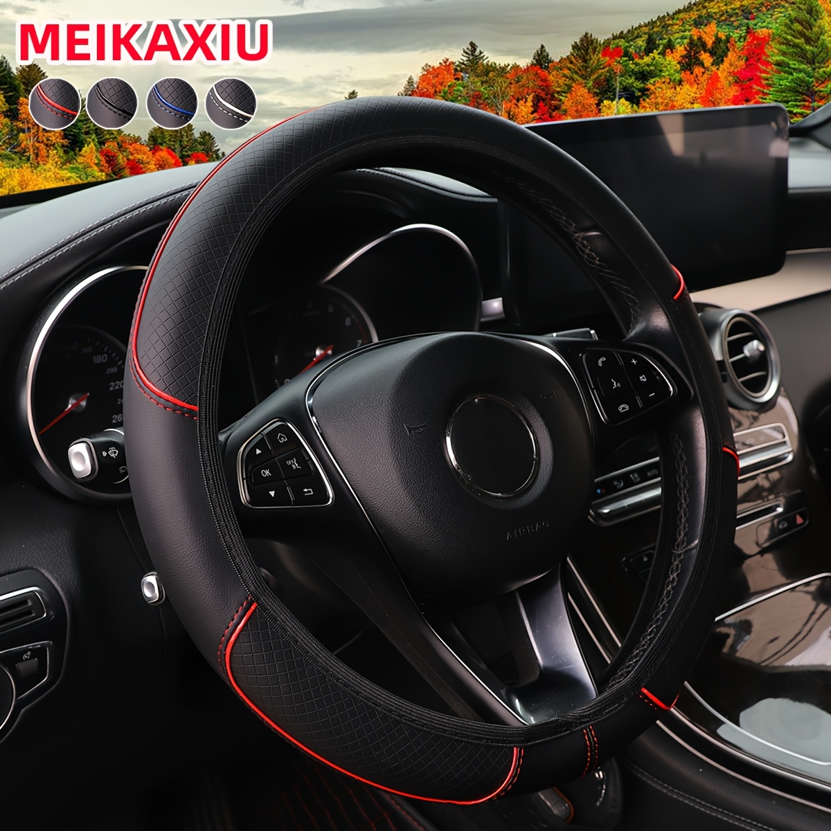 

Meikaxiu Fit Leather Steering Wheel Cover - 3d Design, No , Compatible With -15" Wheels, Car Interior Accessory