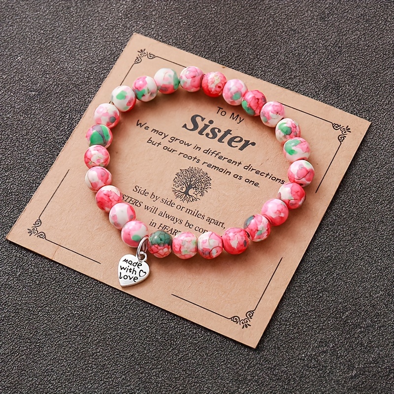 

Handcrafted Stone Bracelet With Heart Charm: Perfect Gift For Sister Or Friend - Made With Love