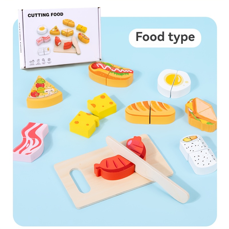 Wooden Pretend Play Fruit and Seafood Cutting Set Kitchen Role Playing Toy