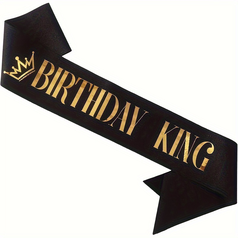 Birthday King Sash With Letters - Sparkling Black Belt For Men, 16th, 18th, 21st, 30th, 40th, 50th - Fun Party Decorations