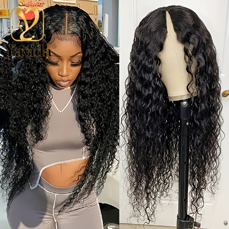 

V Part Wig Water Wave Human Hair Wig No Leave Out Upgrade U Part Wig For Women 180% Density Water Wave V Part Wigs No Glue No Sew Clip In Half Wig V Shape Wigs Natural Black