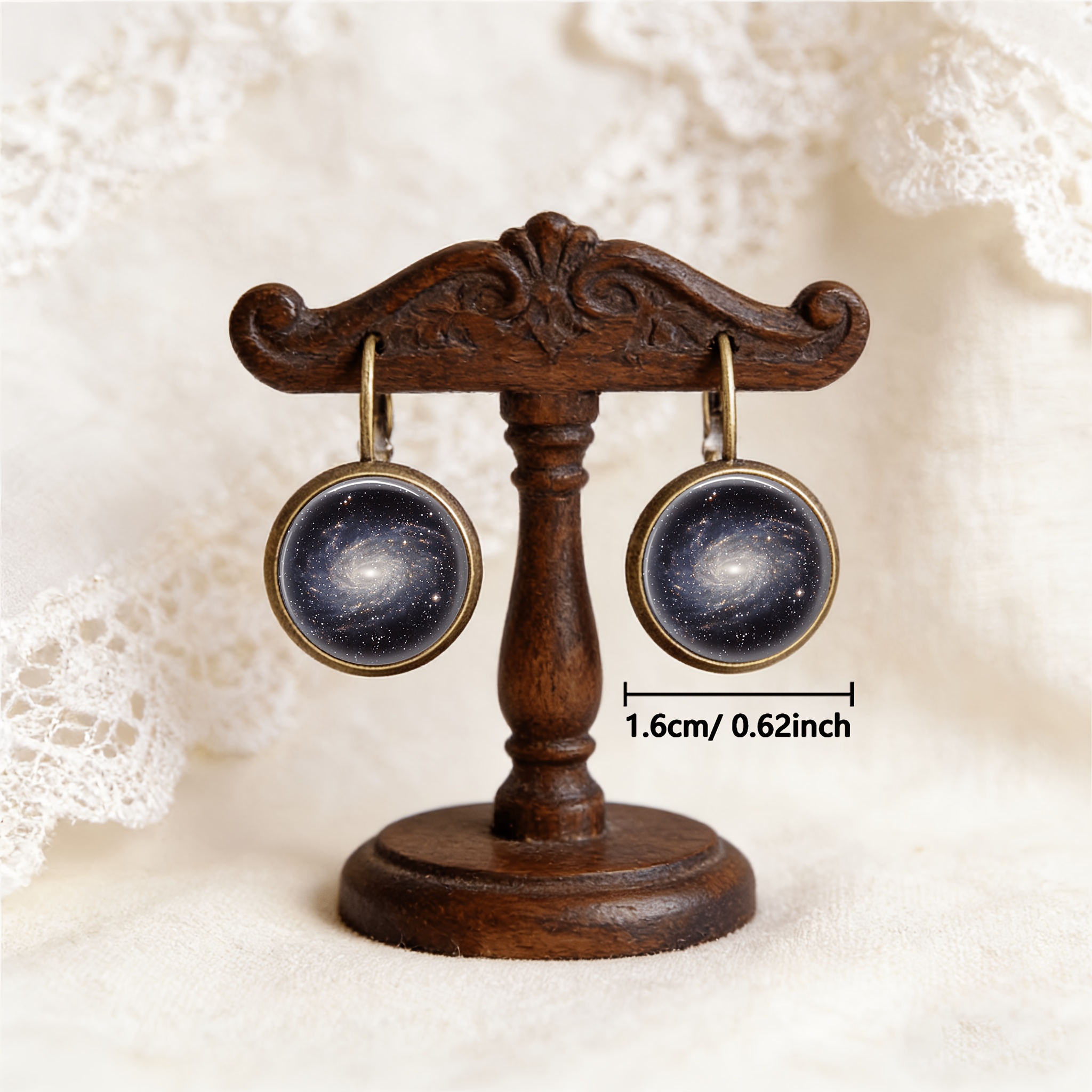 Cyan Round Classical Earrings with Galaxy Pattern
