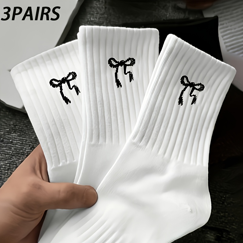 E-shop 1/3 Paar Mid-Calf Socken - Schwarze Schleife Sportliche Taillenformer Unisex Lässige Vielseitige Alltagssocken