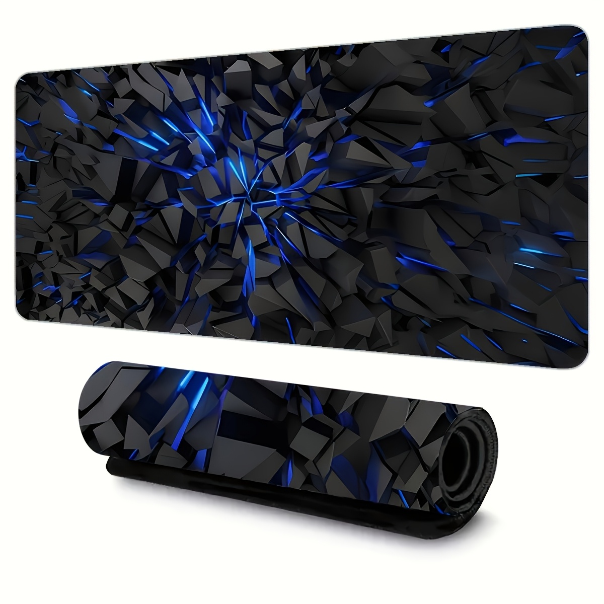 TEMU Large Futuristic Black Mouse Pad With Vibrant Lines - High-quality Rubber Base And Stitching - Durable Desk Mat, Suitable For Gaming And Office