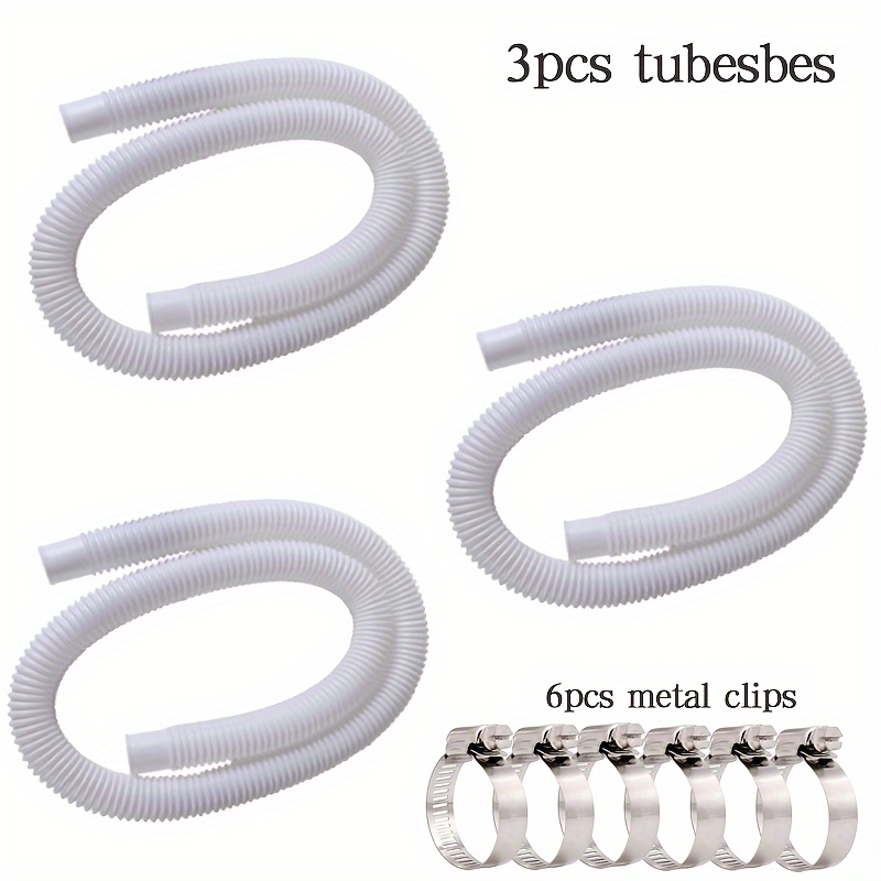 

1/3pcs, White Pool Hose Replacement For Above Ground Pool Diameter 1.25 In (about 3.2 Cm), Length 59 In (about 149.9 Cm) Filter Pump Hose Compatible With Models 607, 637, Includes 4 Metal Clips