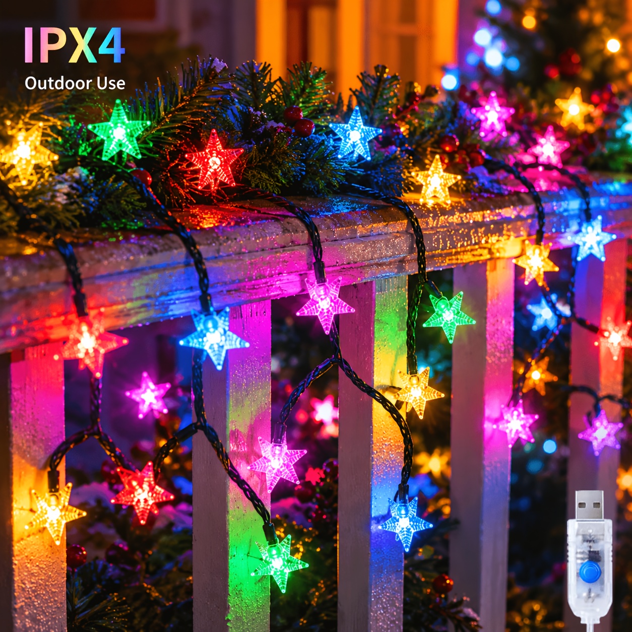 TEMU Star String Lights Christmas Tree Decoration Xmas Holiday New Year Party Wedding Birthday Bedroom Patio Garden Room Window Wreath Garland Mantel