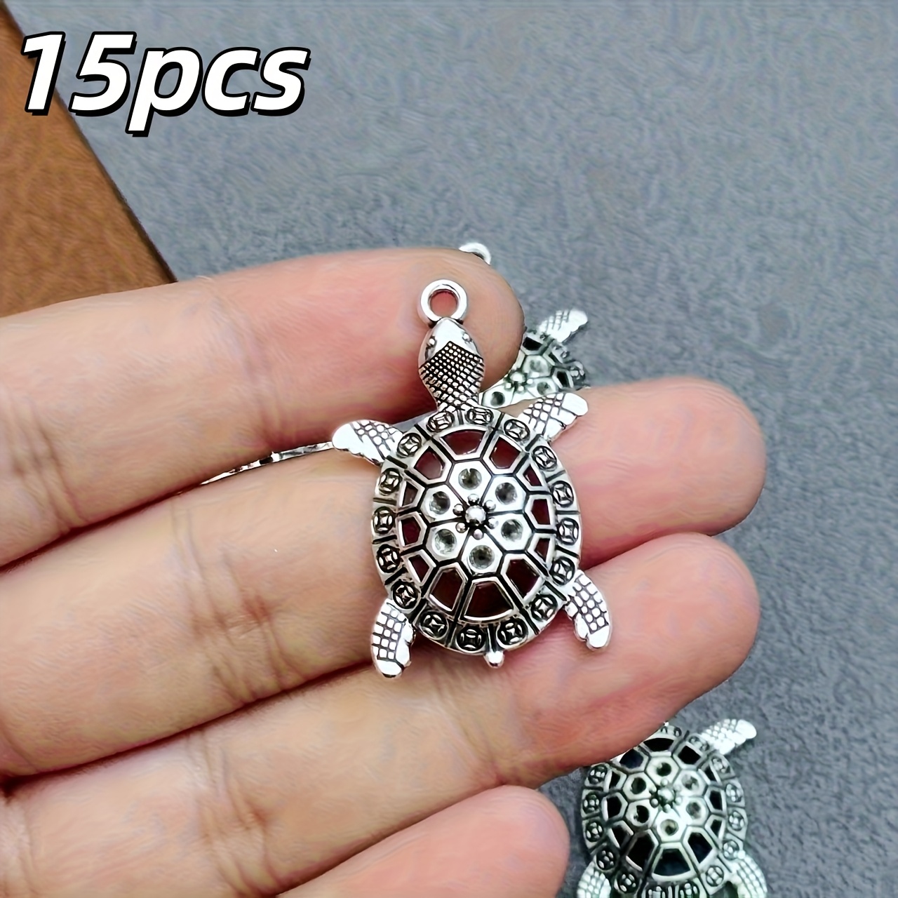 E-shop 15-teiliges Set Hohle Schildkröten-Anhänger für Ketten, Armbänder, Schlüsselanhänger – Vintage Ozean-Stil / Langlebigkeitssymbol –