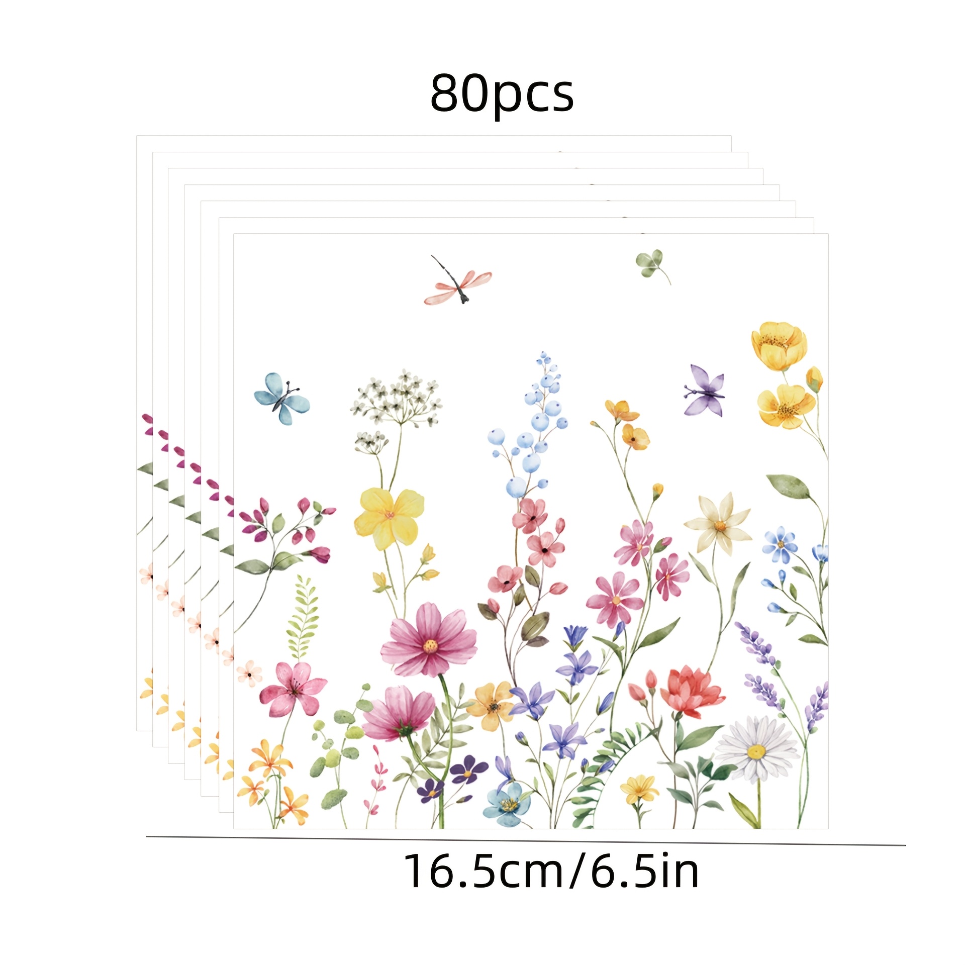 E-shop 80-teiliges Set Wildblumen-Party-Servietten mit 2 Lagen Einweg-Taschentüchern, geeignet für Frühlingsblumen-Themenparty-Dekoration,