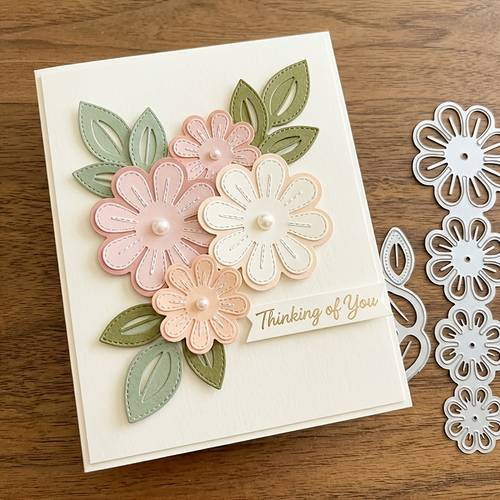 1pc layer dasiy flowers with leaves cutting dies for card making wedding and birthday decorations craft gifts card background die cuts spring decor diy embossing tempalte stencils dies mold for paper crafting scrapbooking photo album supplies