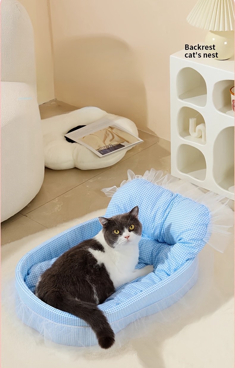 1    cat bed cozy rectangular pet bed with plush cushion breathable polyester material in   green yellow ideal for small to medium pets   decor cat bed accessories   stylish pet accessory durable pet furniture Product details 4