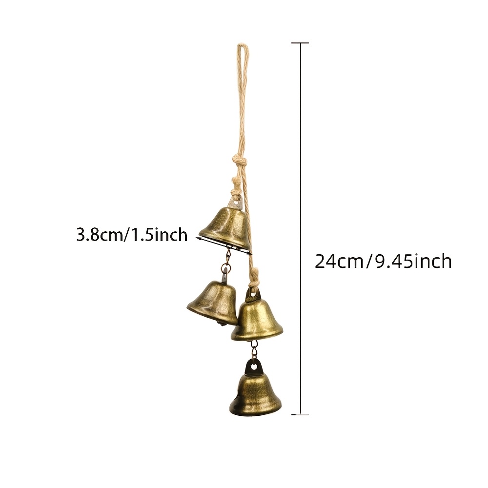 TEMU Chaîne de cloches en corde de jute, 4 cloches, décoration intérieure, pendentif, jardin, cour, cloche à , carillon éolien en corde de jute, son