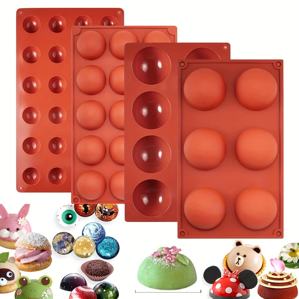 

4pcs, Silicone Mold Set, Semi-sphere Shapes In Multiple Sizes For Chocolate Cake Baking, Dome Mousse, Jelly, Ice Cream Bomb, Cupcake Decorating, Food-grade Silicone Material