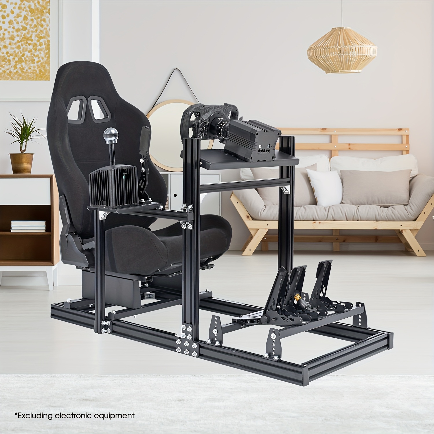 Image of Zootopo Racing Simulator Cockpit With Black Seat Aluminium And Carbon Steel Racing Stand For T300rs Without Shift Levers Steering Wheels Pedals, Gaming Setup, Racing Simulator Setup, Compact
