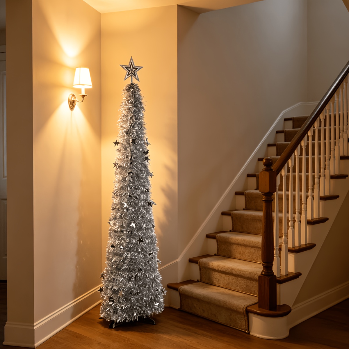 silvery five pointed star sequin folding   up   silvery sequin tree 155 cm 61 inches   indoor use weddings apartments and holiday parties