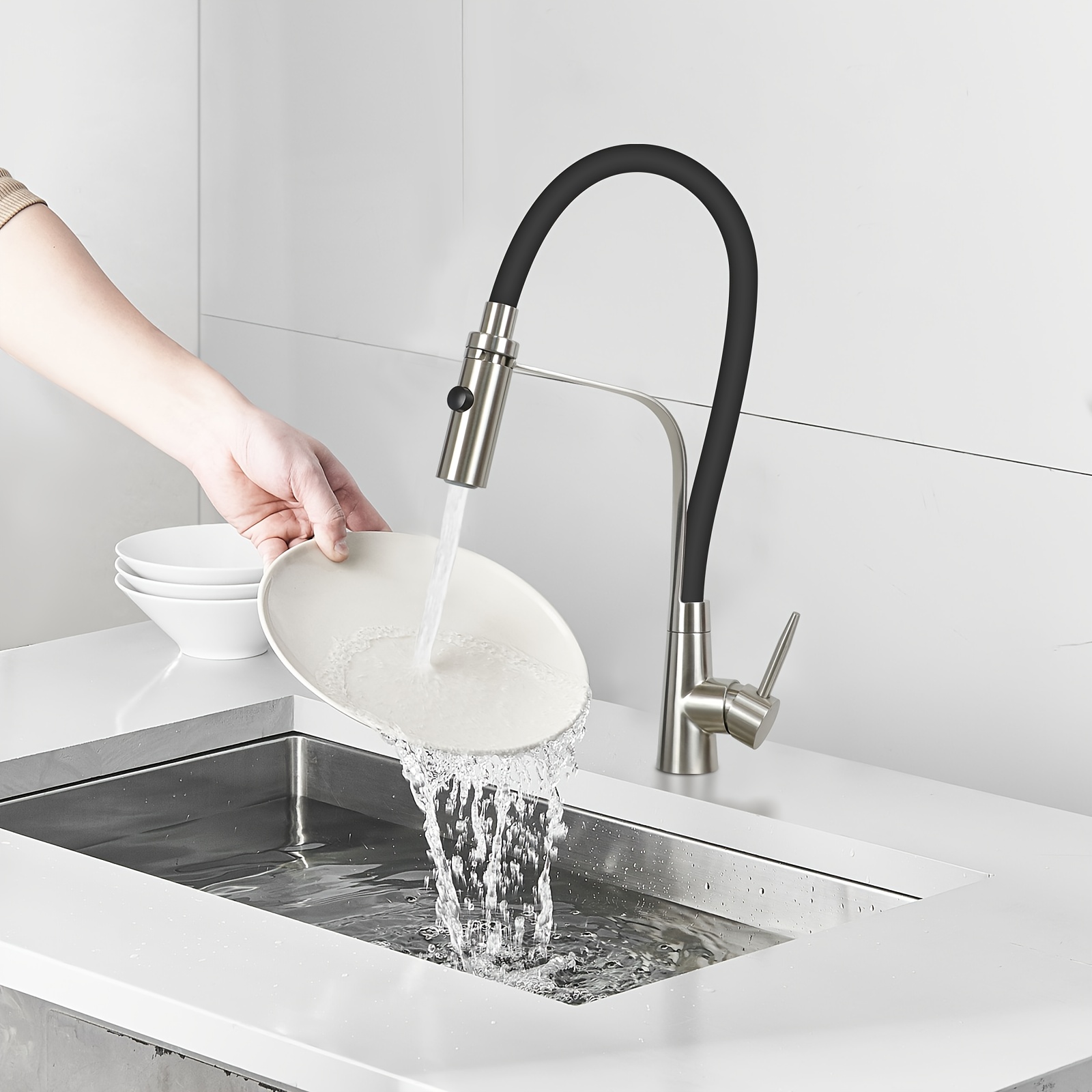The Kitchen Faucet Is Flexible - Large Faucet With Shower Black Sink Faucet Sink Mixer Faucet 46.5cm Sink Faucet 360° Rotating Kitchen Faucet High Pressure