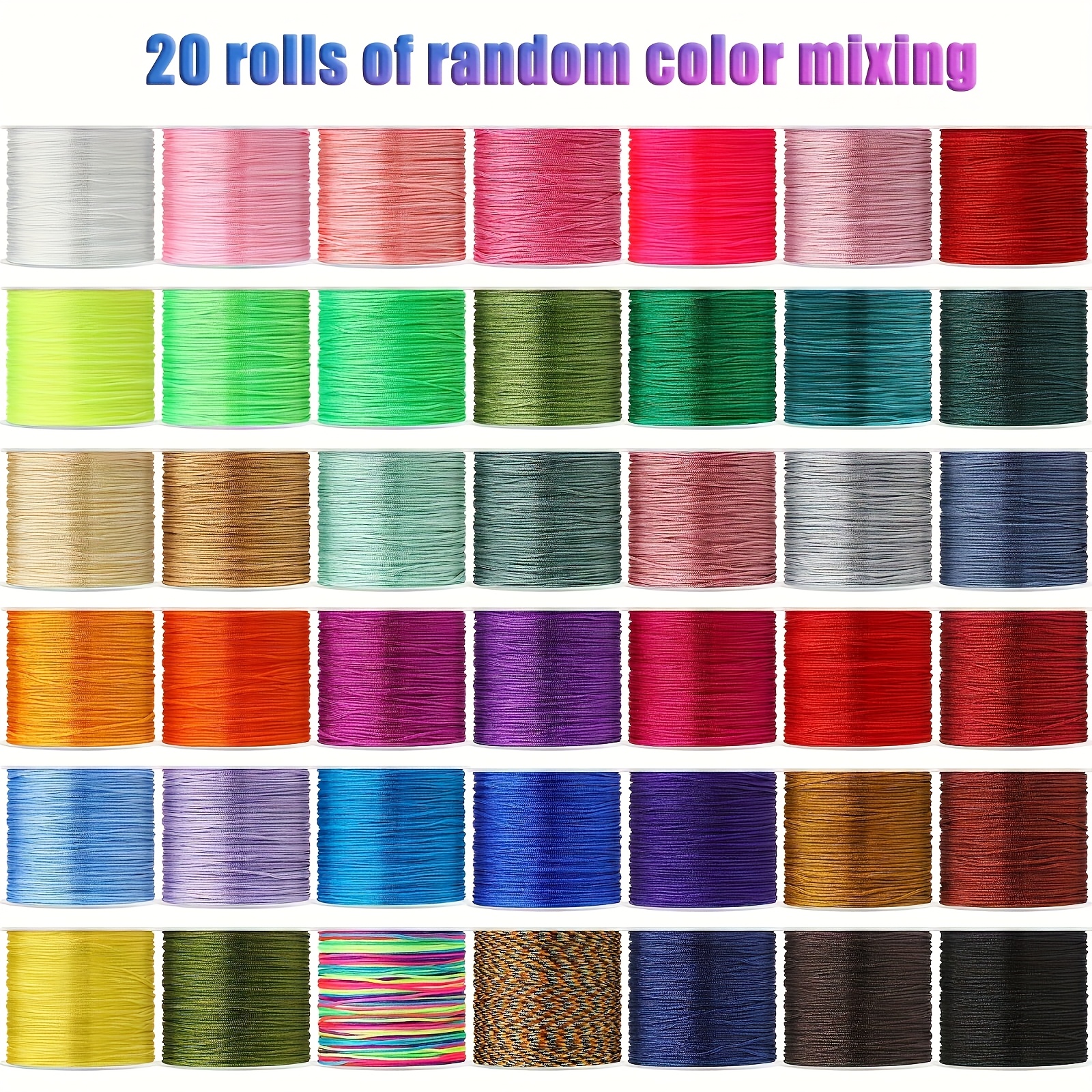 E-shop 20 Rollen/Stück, 10 Meter pro Rolle, unelastischer 0,8-mm-Gesamtstrecken 200 Meter, zufällige Farbe, Nylon-Schmuckfaden, geeignet für Armbänder,