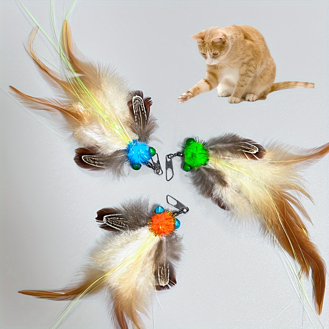 

3pcs/set Cat Toys, Realistic Insect Flying Bug Feather Cat Toys , Telescopic Pole Replacement Head Cat Toy Pet Supplies