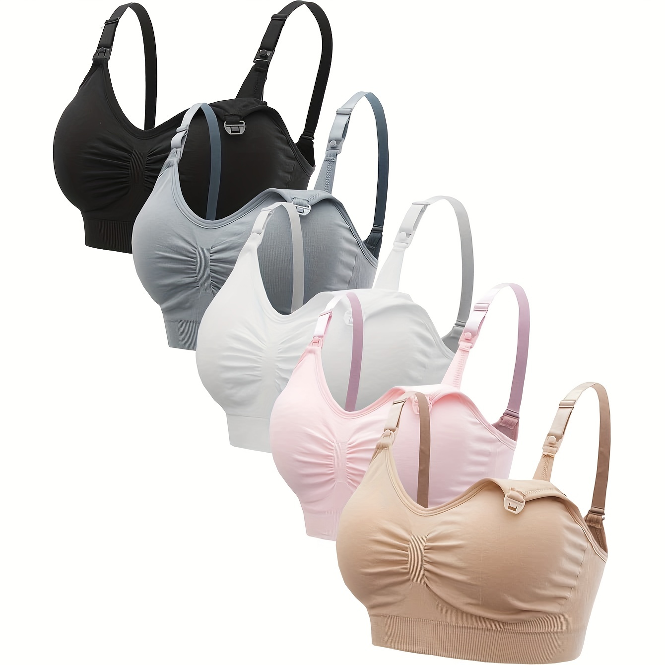 

5pcs Maternity Nursing Bras, Wireless Comfortable Breastfeeding Bras, Adjustable Straps