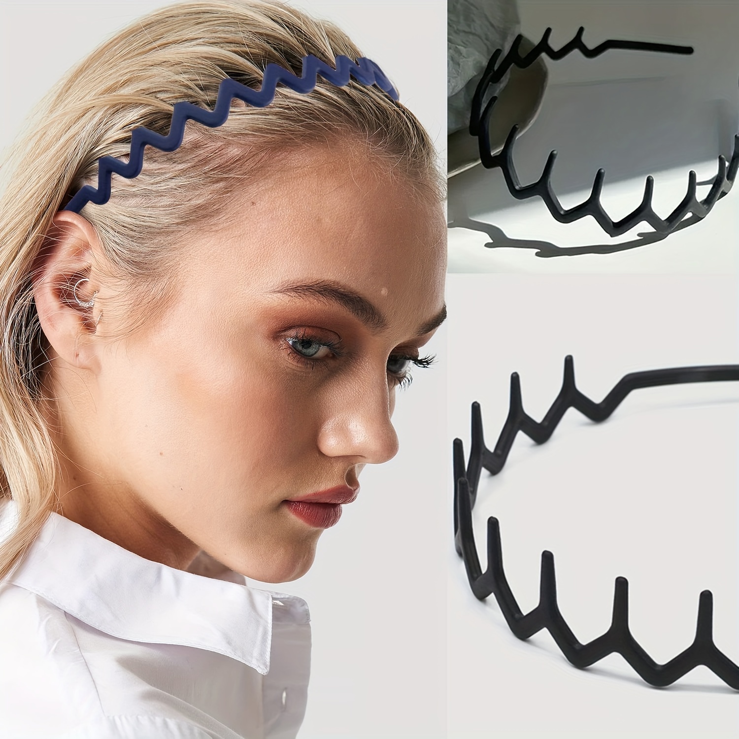 10pcs Solid Color Head Bands Trendy Non Slip Hair Hoops With Teeth Broken  Hair Finishing Hair Bands