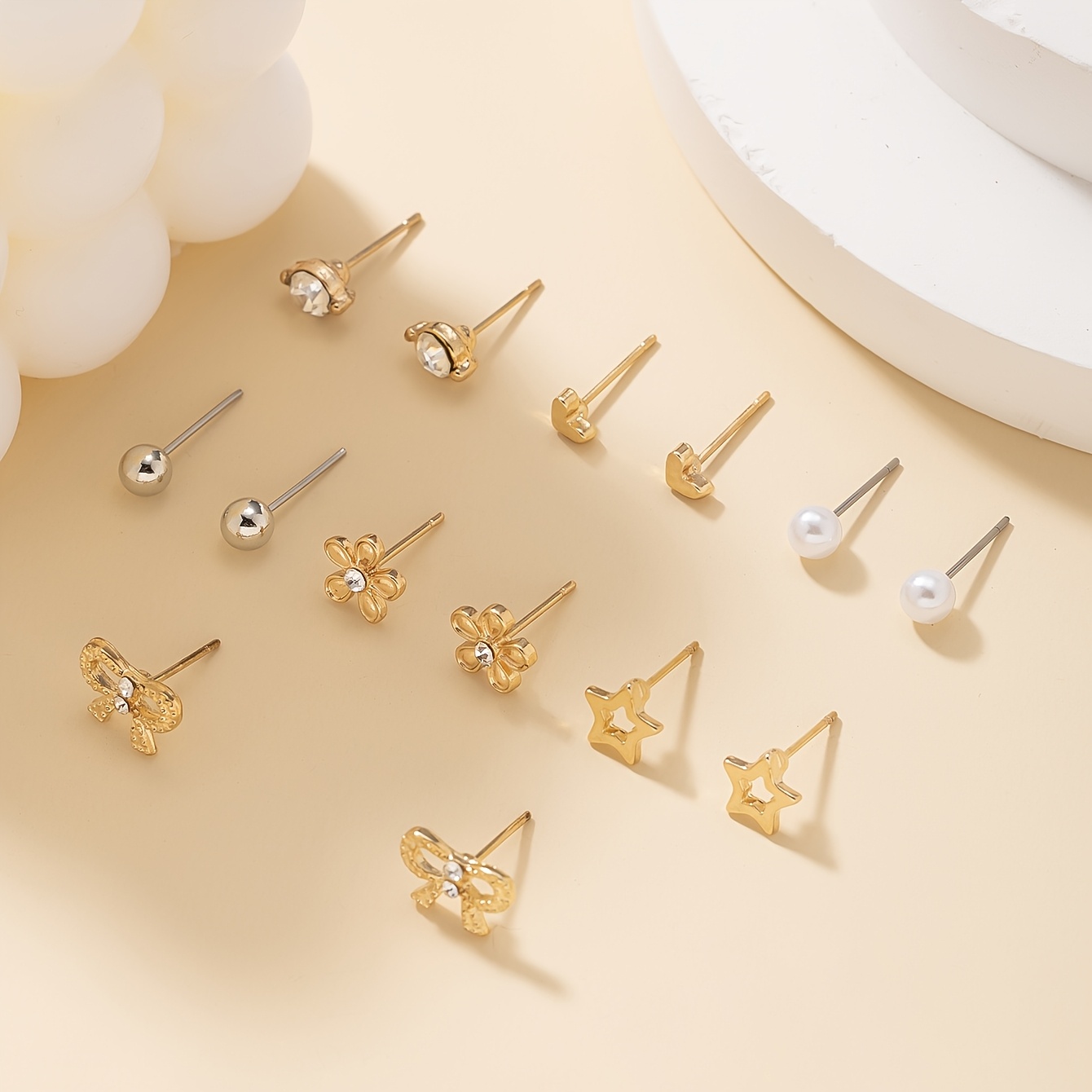 Women's 7 Pairs Plated Dangle Ear Studs, Multi-Style Set