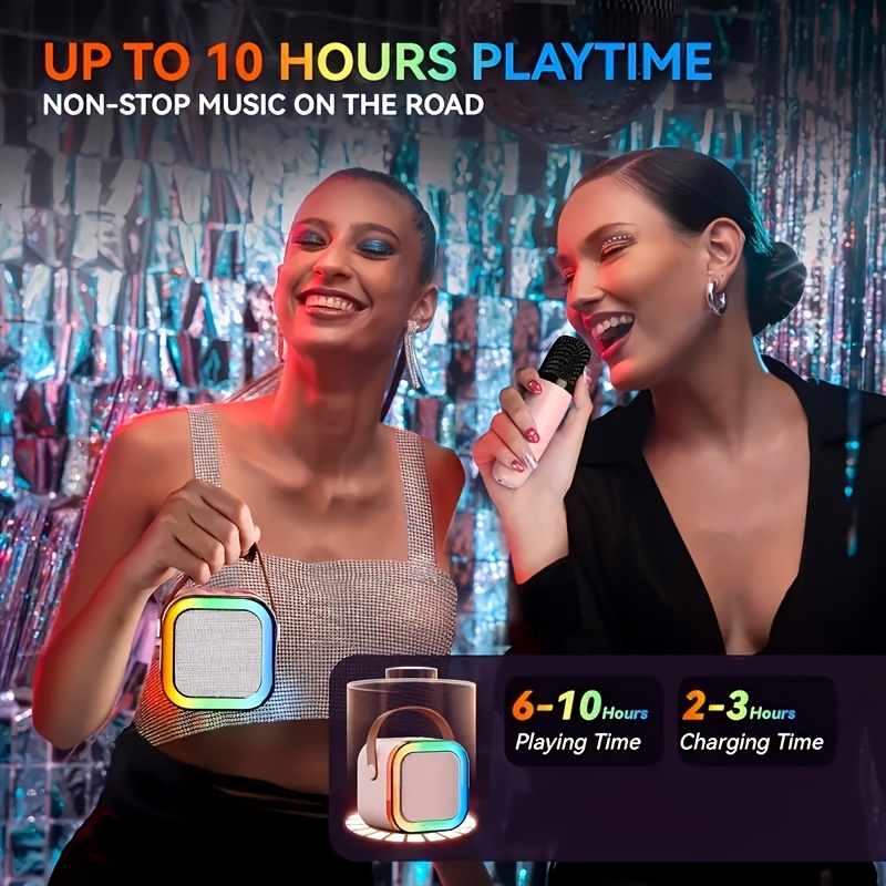2 mic mini karaoke machine portable wireless microphone speaker with led lights for birthday parties family   christmas gifts new years gifts birthday presents 4