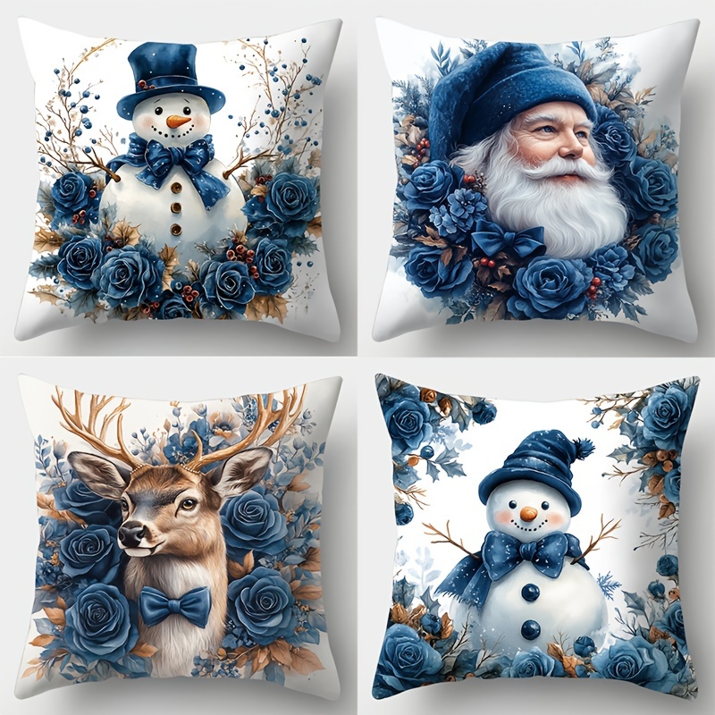 

The Christmas Theme Incorporates Christmas , As Santa Claus, Christmas Deer, Christmas Snowman, Etc. The Blue. The Material Of Soft And Comfortable Fabric With Touch.