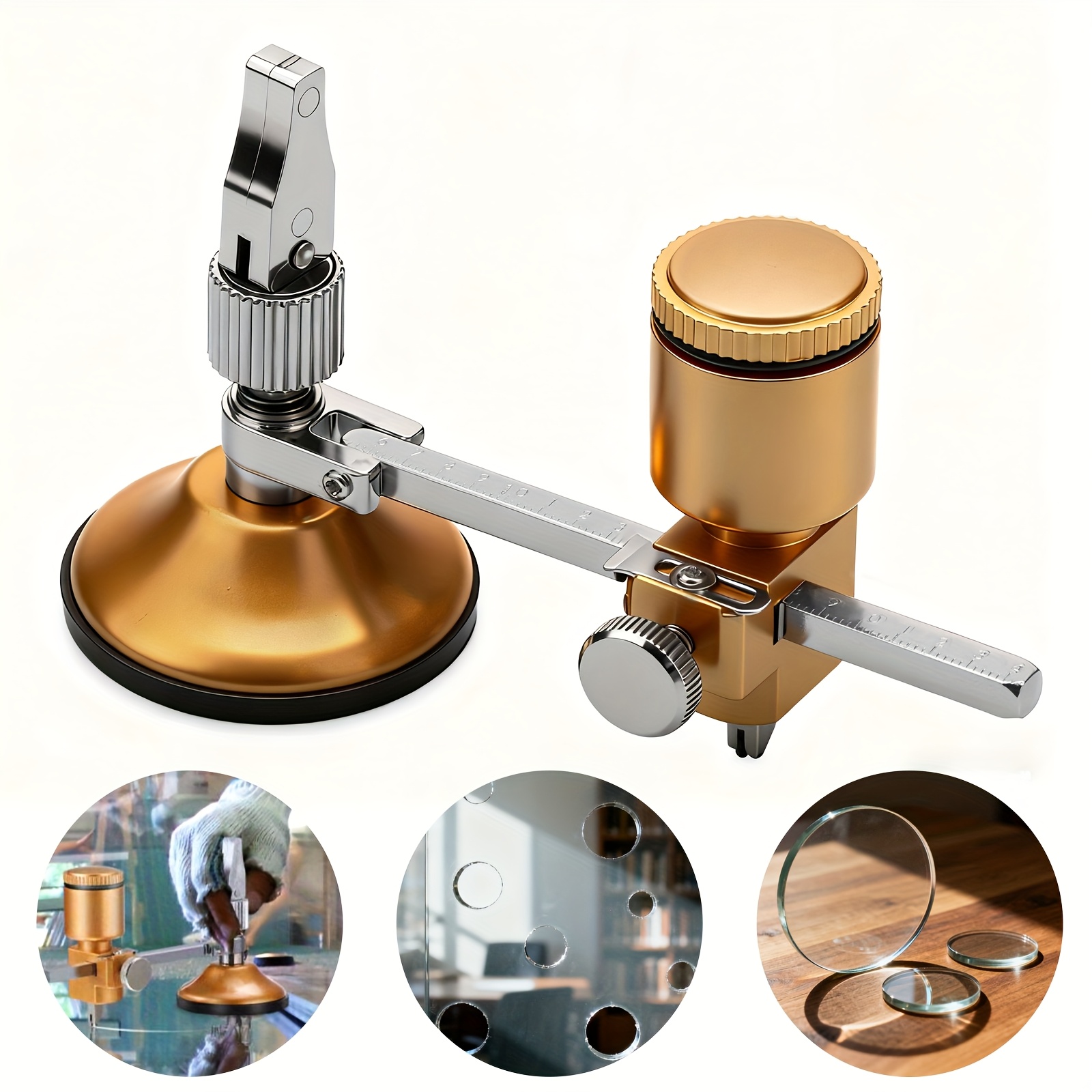 TEMU Versatile Circular Glass Cutting Tool Featuring A Suction Cup, Adjustable Diamond Cutter Kit, Suitable For Residential And Professional Applications