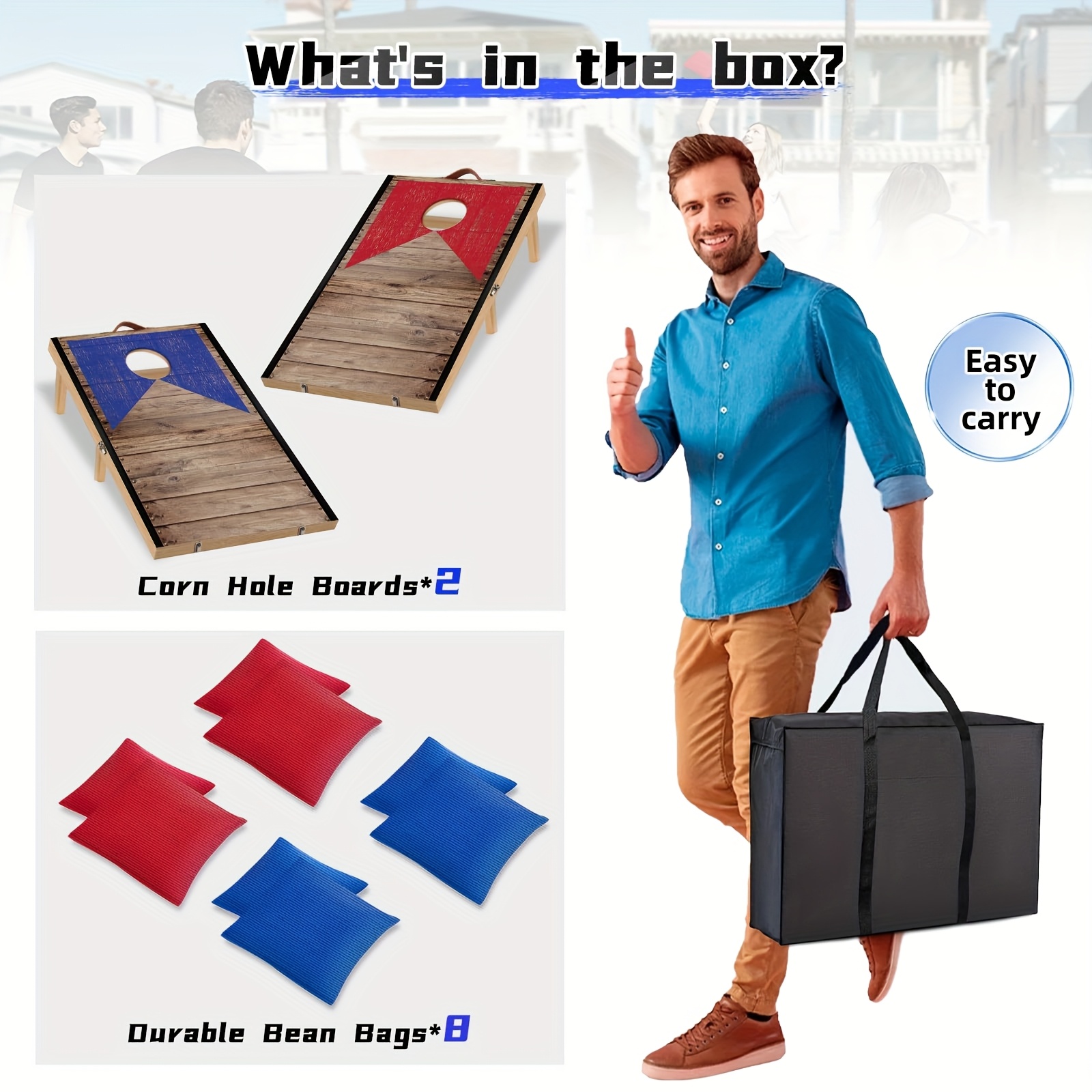 Portable Cornhole Board Set with Bean Bags 3ft x2ft Foldable Corn Hole Games for Adults and Kids Indoor or Outdoor Corn Hole Toss Games Backyard Tarvel